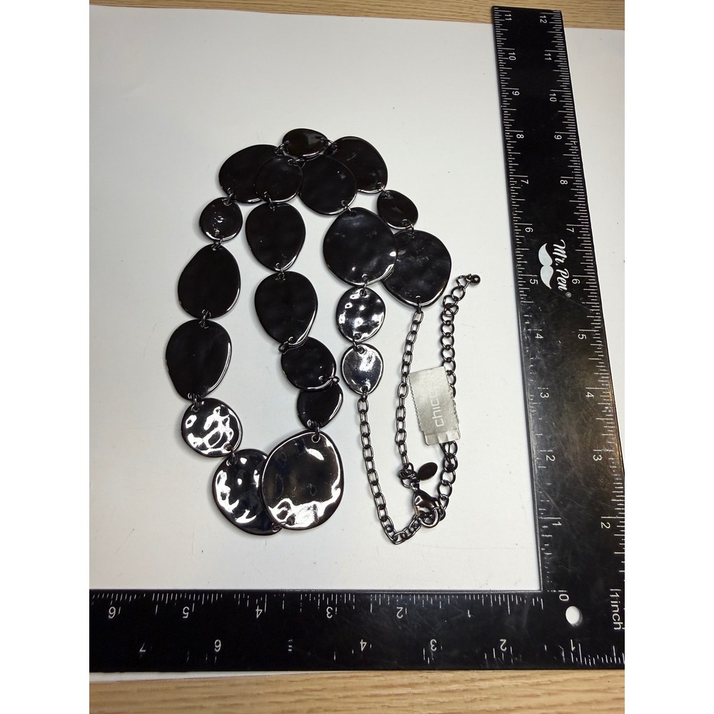 Chicos Gunmetal Hammered Metal Disc Long Statement Necklace NWT 451002761206